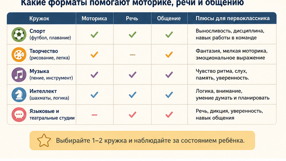 Схема workflow / шаги: Какие форматы помогают моторике, речи и общению