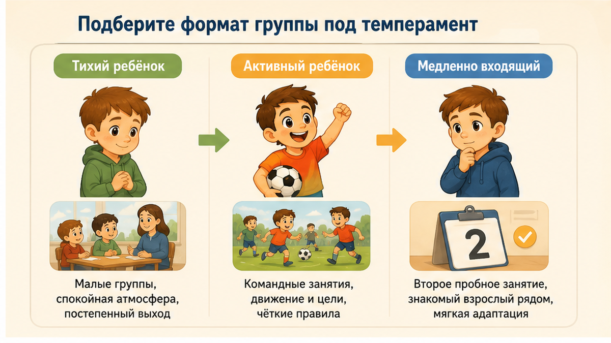 Схема подбора формата группы под темперамент ребёнка