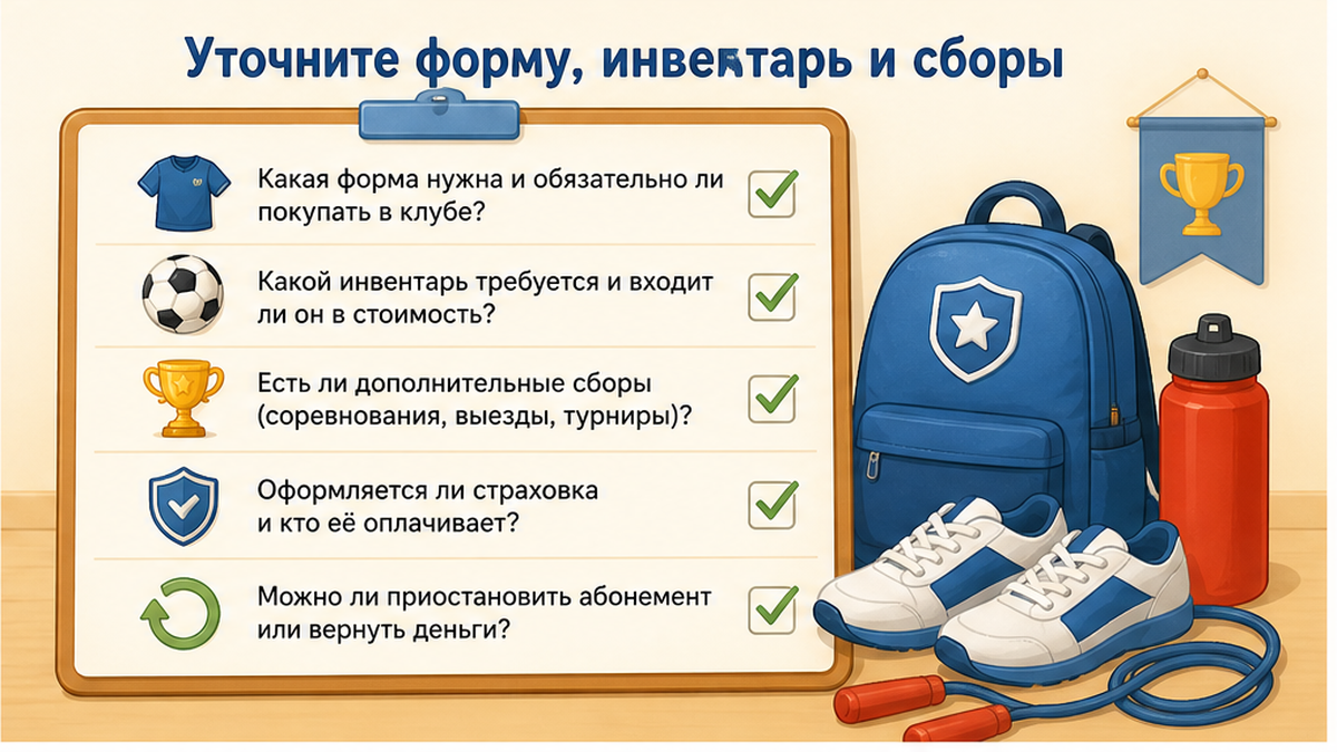 Чек-лист: форма, инвентарь и скрытые сборы в секции