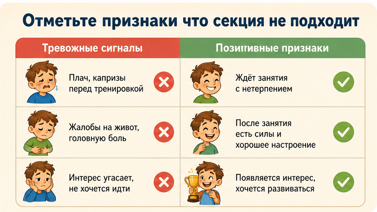 Чек-лист красных и зелёных сигналов при отказе от секции