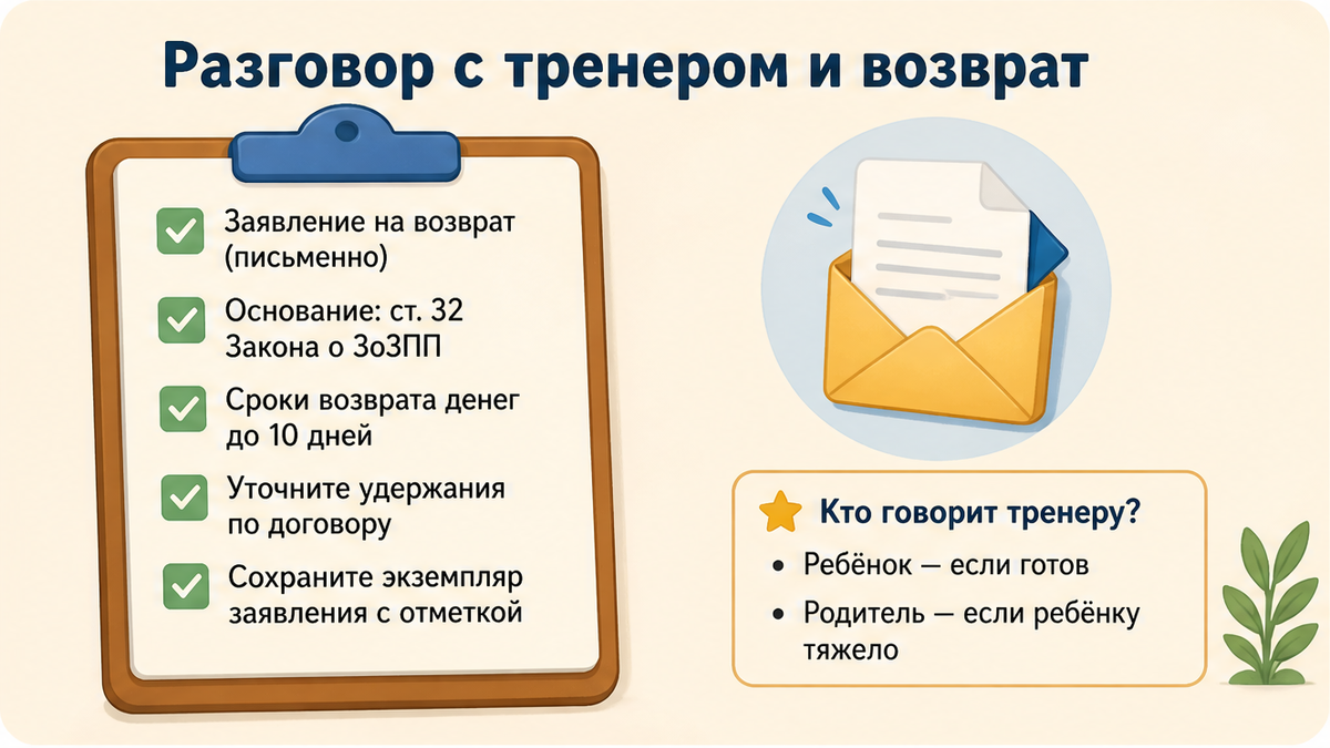 Пошаговая схема разговора с тренером и заявления на отчисление