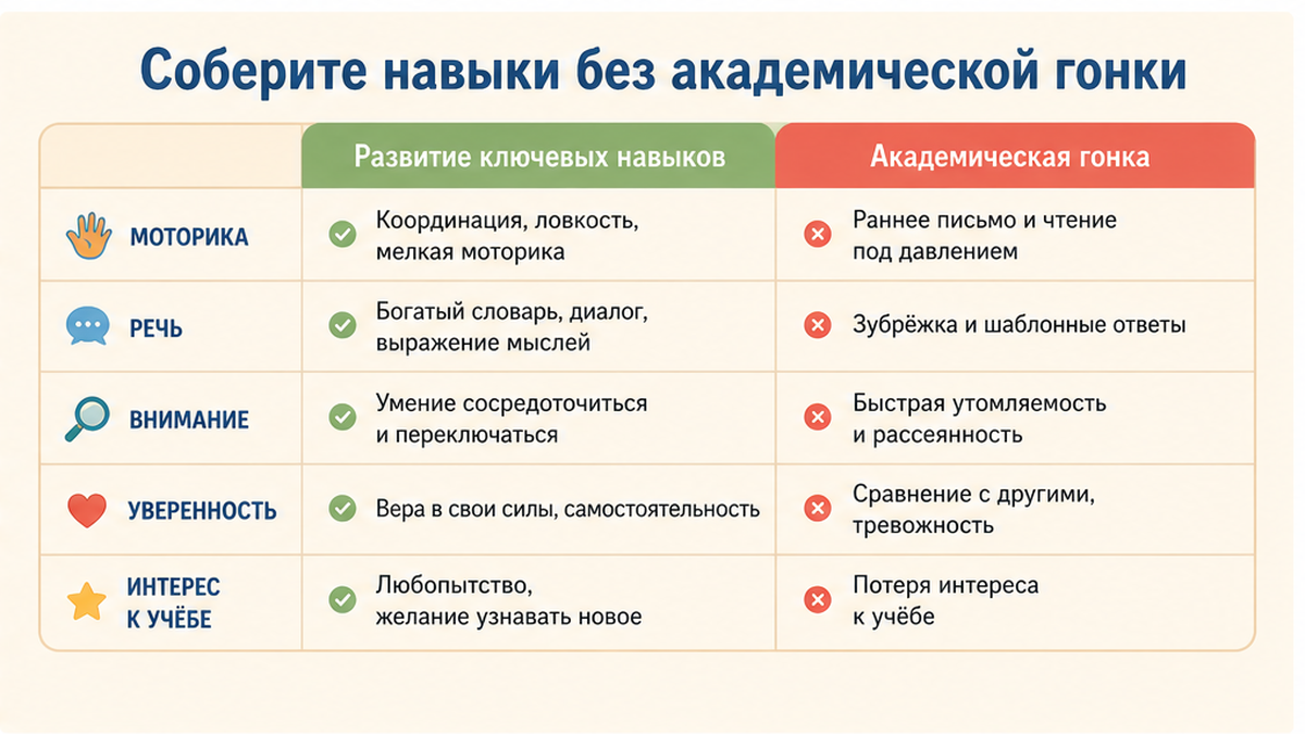 Таблица навыков подготовки к школе через кружки