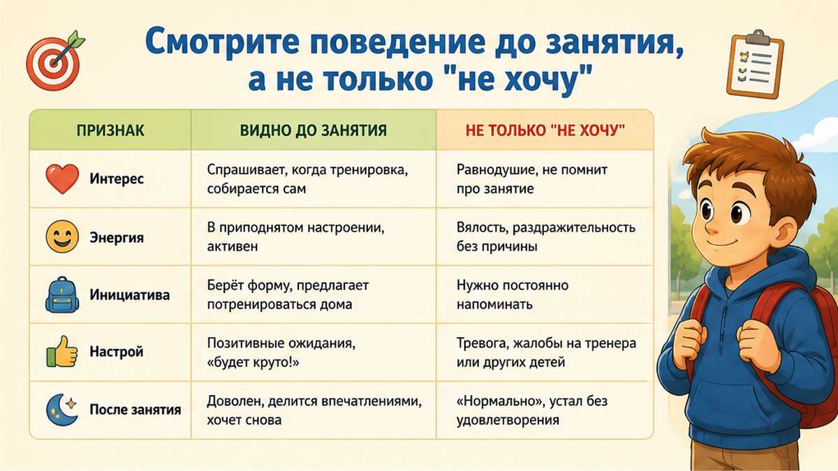 Сравнение поведения ребёнка до и после секции