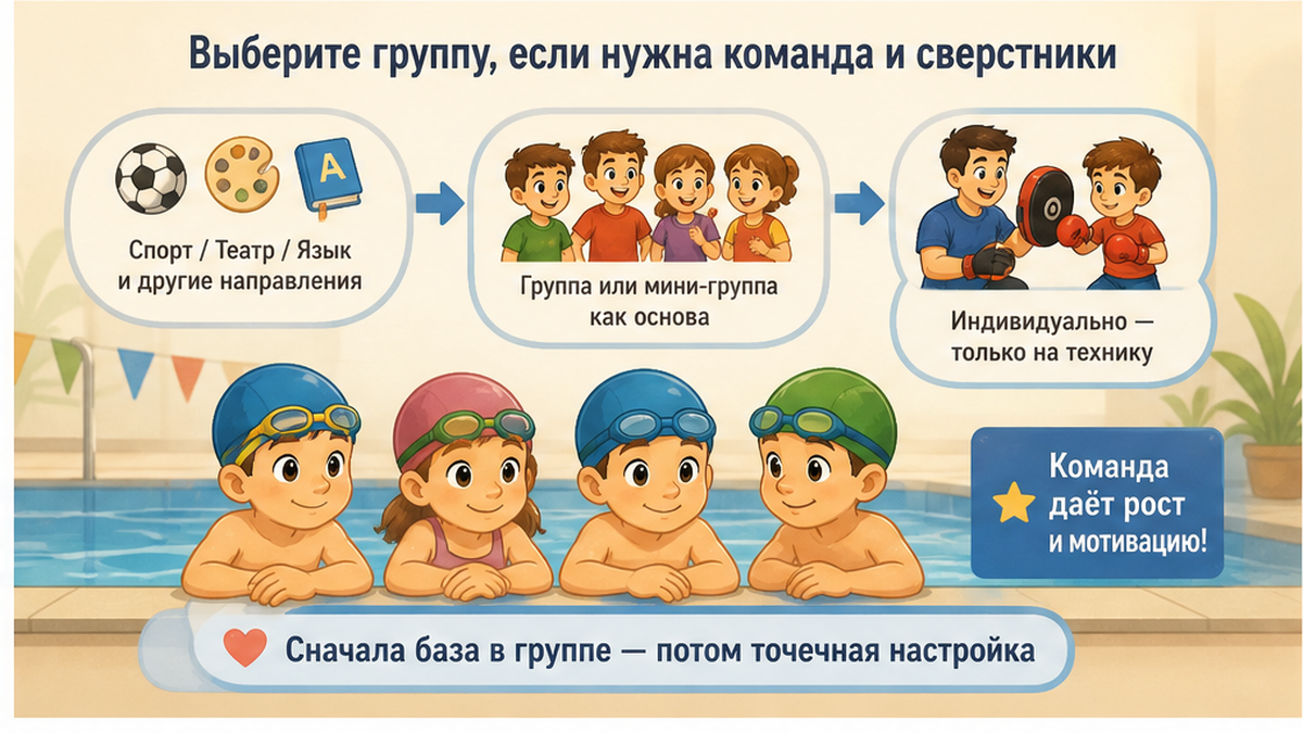 Схема: когда выбирать группу для команды и сверстников