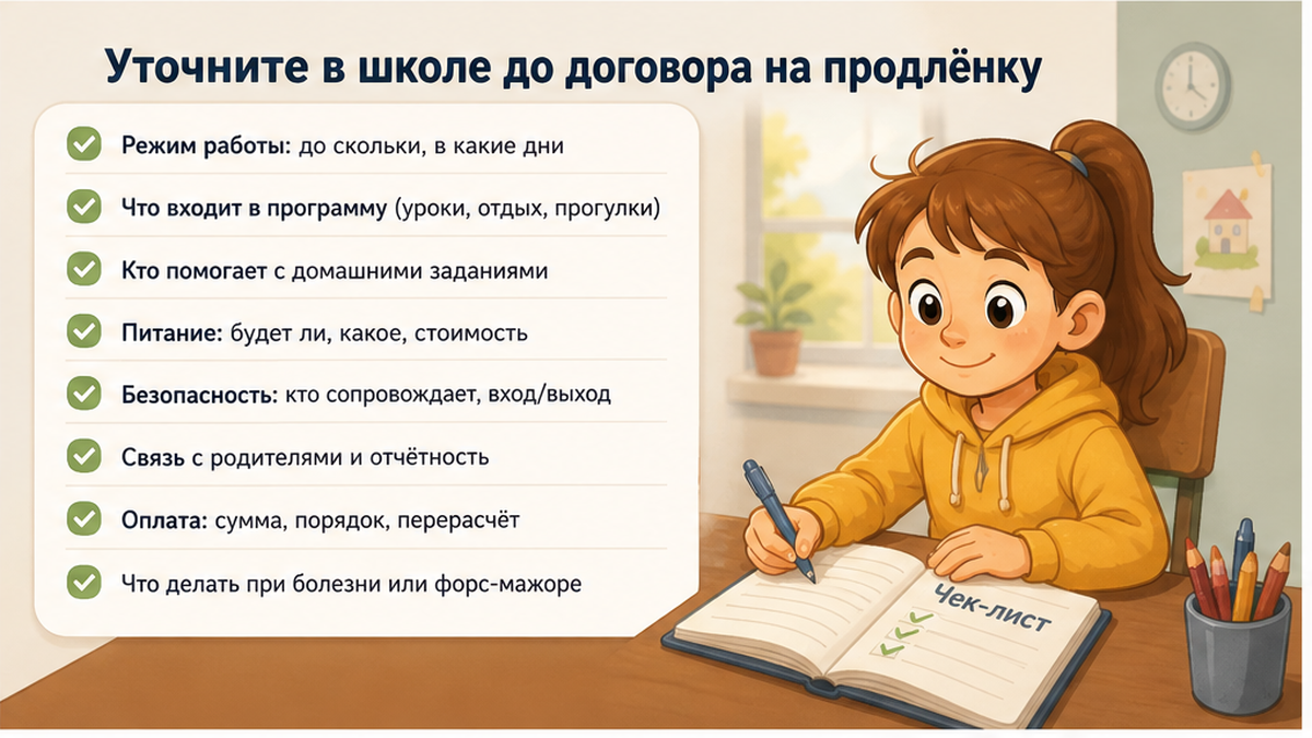 Чек-лист вопросов школе до договора на продлёнку