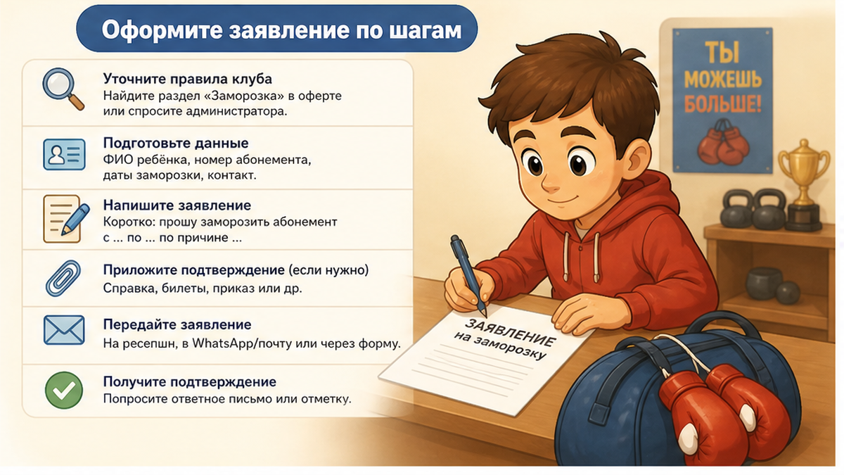 Шаблон заявления: даты каникул и номер абонемента