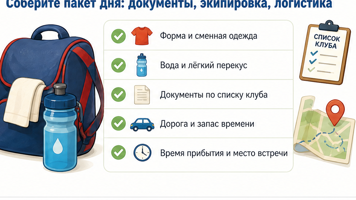 Чек-лист пакета дня старта: форма, вода, документы, логистика