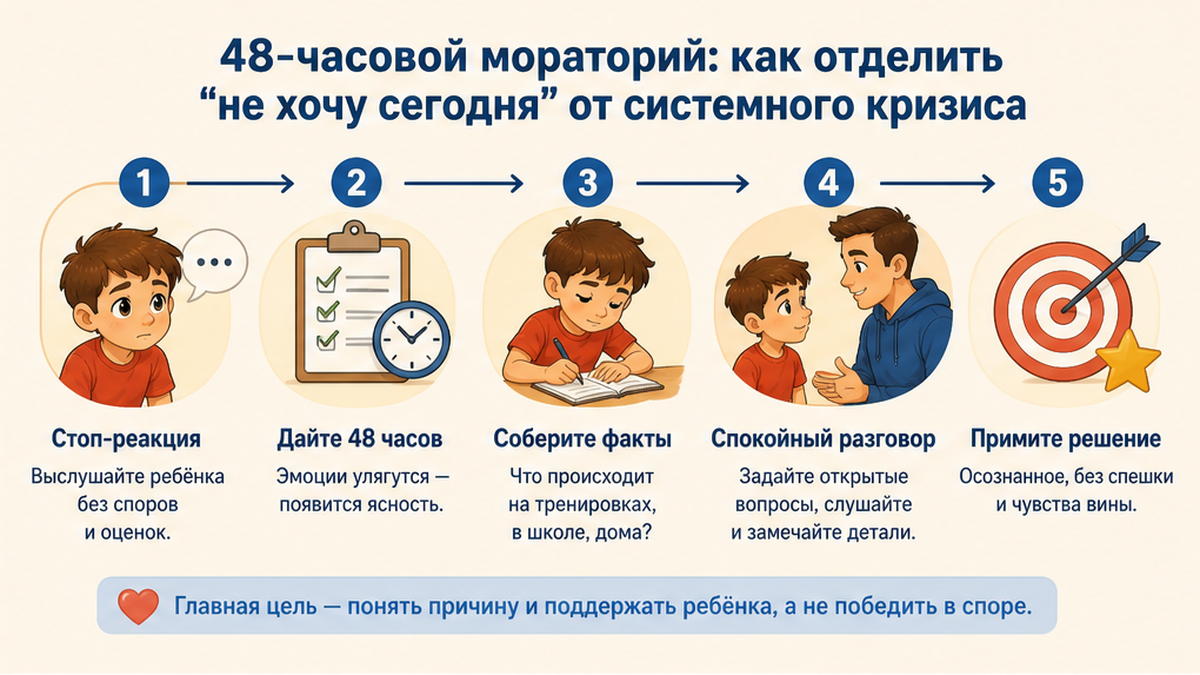 Схема 48-часового моратория для родителей при отказе ребенка от секции