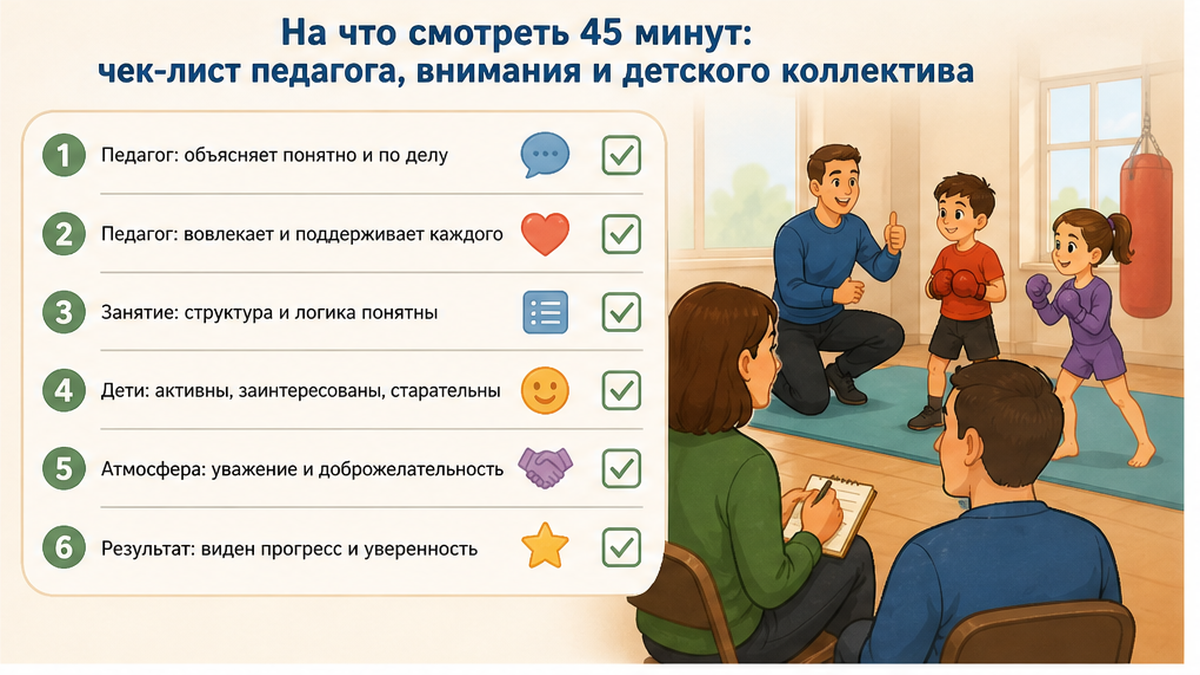 Чек-лист для родителя: На что смотреть 45 минут: чек-лист педагога, внимания и детского коллектива