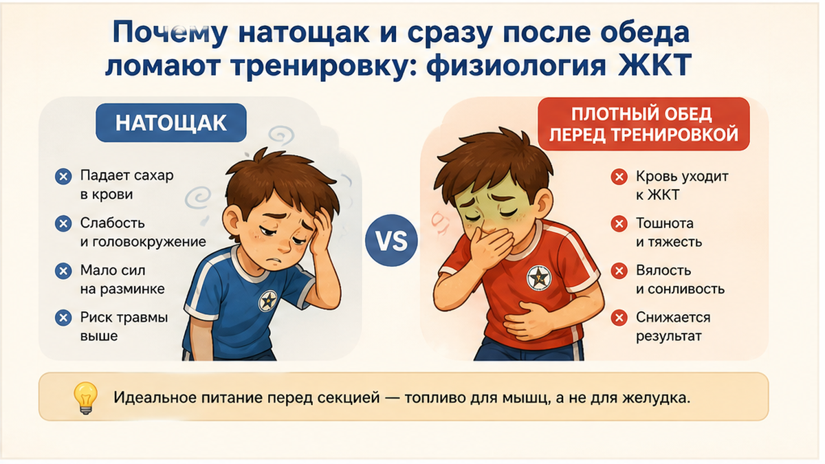 Сравнение: натощак и плотный обед ломают тренировку