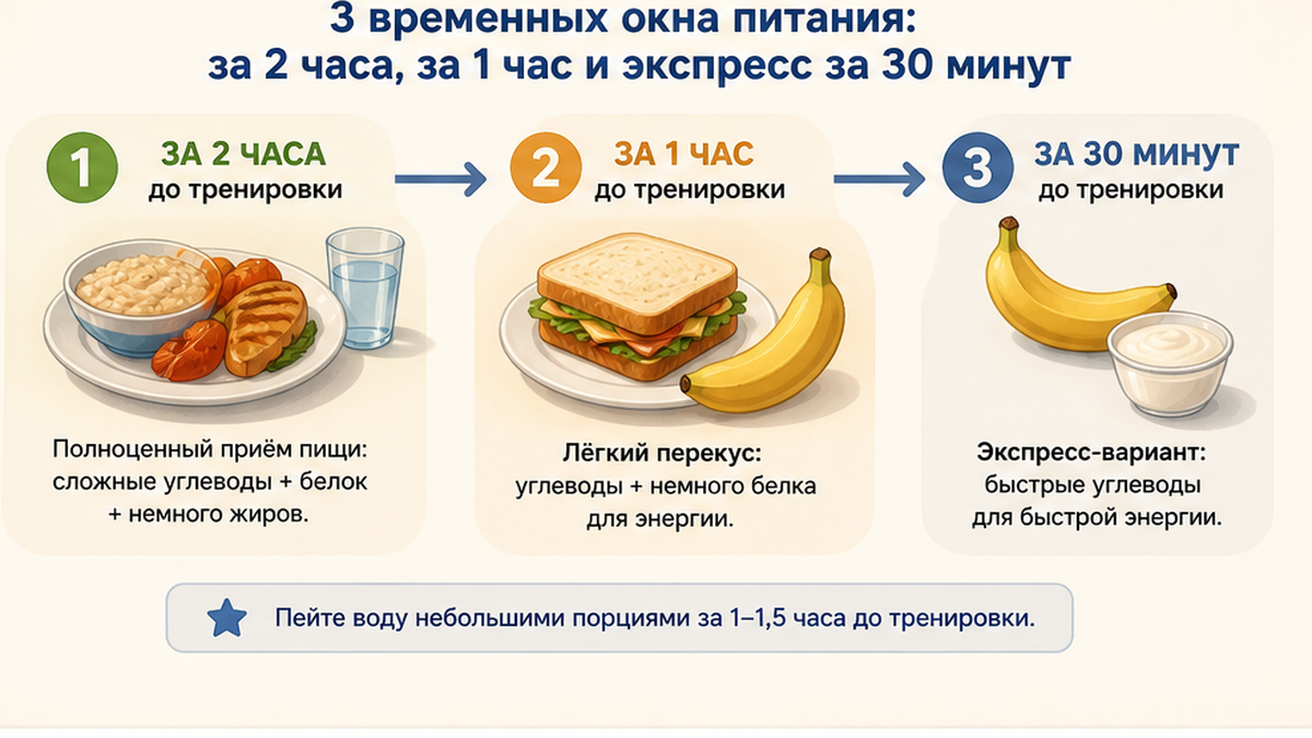 Схема трёх окон питания перед тренировкой