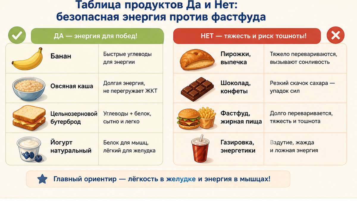 Чек-лист продуктов Да и Нет перед секцией