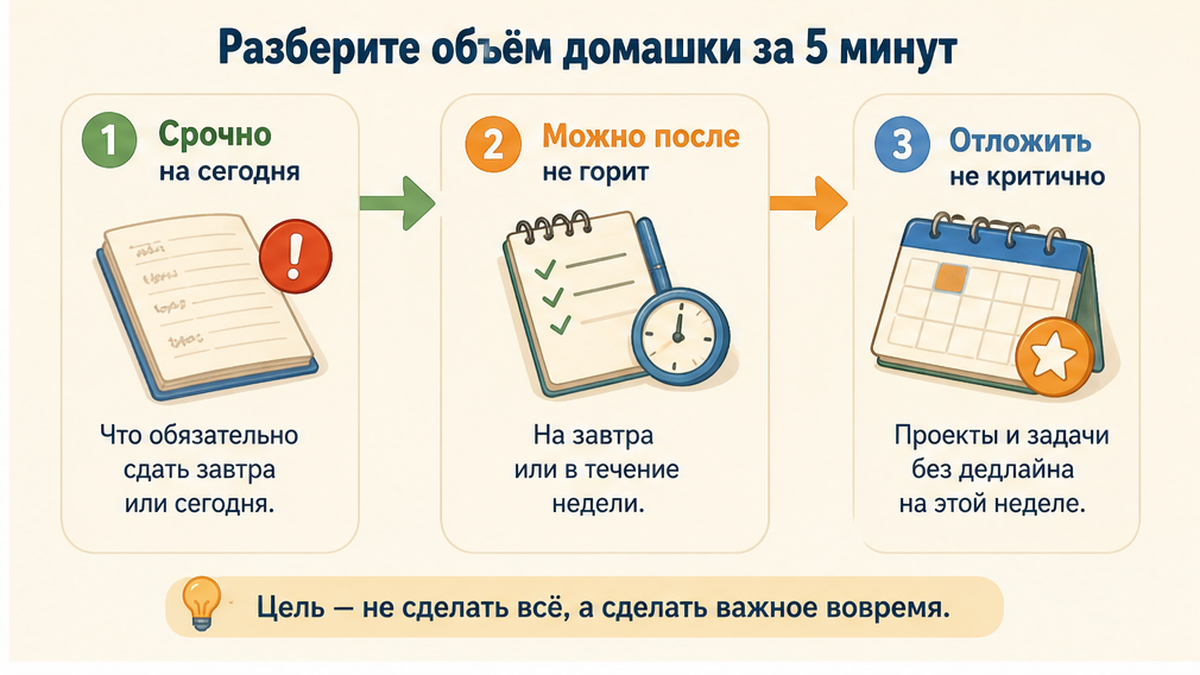 Схема разбора объёма домашки за 5 минут