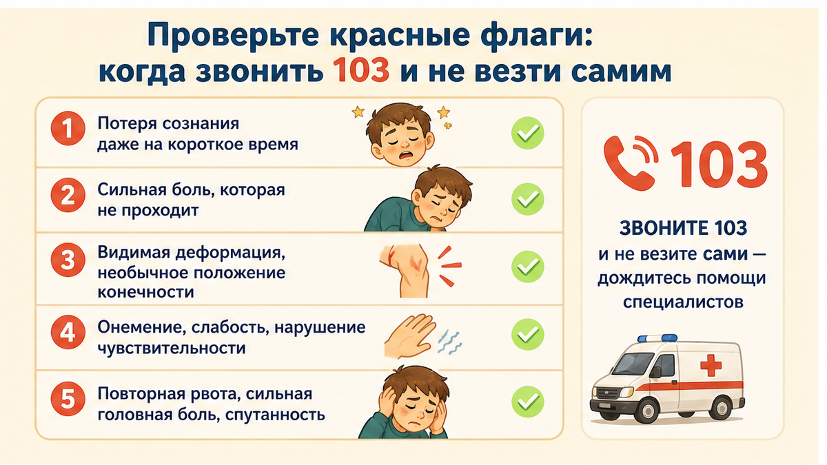 Чек-лист: когда звонить 103 после травмы на тренировке