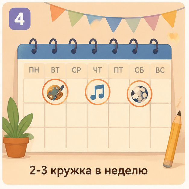 2-3 кружка в неделю - разумный ориентир для ребёнка